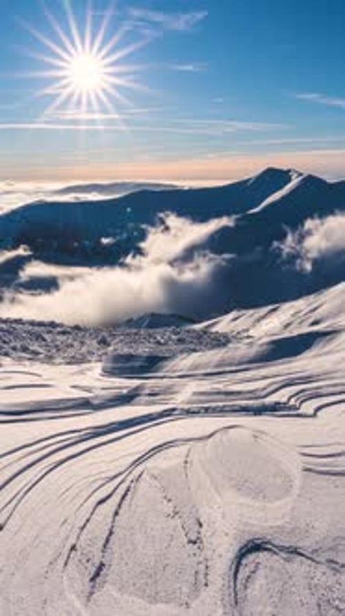 Sunset in Winter Alps Mountains