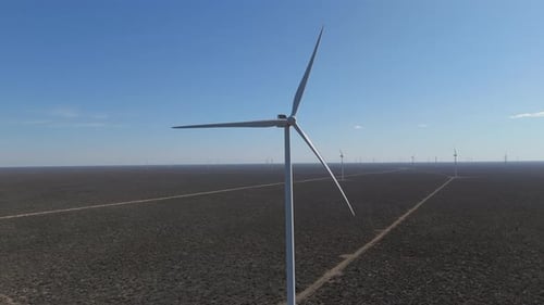 Close wind turbine of a windmill for renewable energy, future technology for the environment