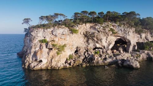 Limestone cliff with historic cave system