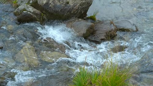 Water Flowing Around Rocks in Mountain River