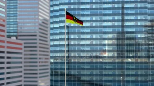Realistic 3D German Flag Waving on Modern Corporate Building
