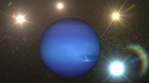 View of Planet Neptune Rotating from Outer Space, View on Sun Revolving around Neptune. 1646