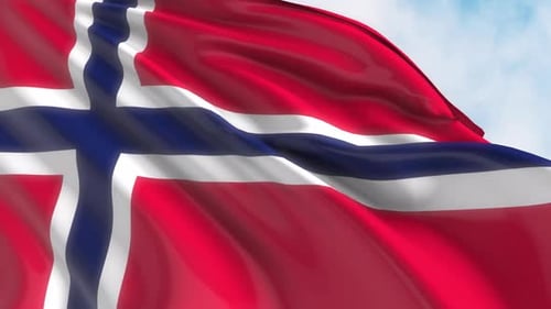 Realistic Waving Norway Flag Loop Against Blue Sky