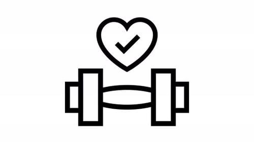 Heart and Dumbbell Fitness Icon Animation with Checkmark
