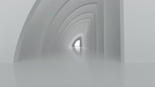 Ein weißer endloser Korridor oder Tunnel, der in die Freiheit führt.