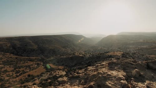 Landscape Desert Valley. Jordan. Wide shot side dolly left with pulling up, wide landscape shot for
