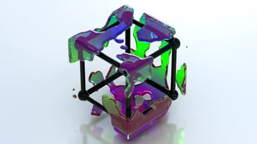 Dynamic Iridescent Fluid Flowing Through Geometric Cube