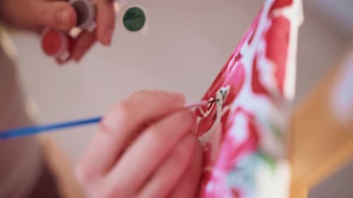 Detailed Floral Artwork Close Examination Of Hand Painting With Vivid Colors Precise Handpainted