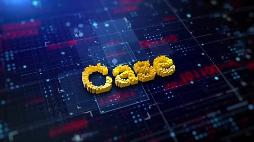 Futuristic Pixel Code Text Animation on Digital Circuit Board Background