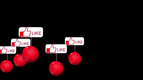 Como globos con íconos de pulgares hacia arriba sobre fondo negro