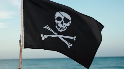 Pirate Flag Waving on a Sunny Beach