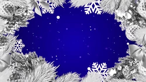 Festive Christmas Frame with Falling Snow and Ornaments