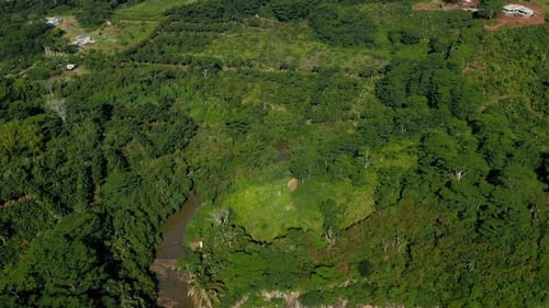 4K Aerial Drone the Chamarel Waterfall at the Mauritius Island. Flying away shot.