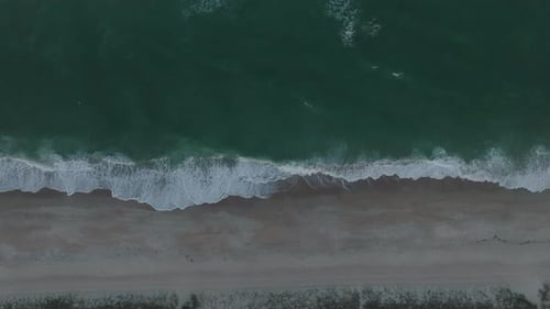 Drone View Of Beautiful Sea Waves Breaking On Sandy Coastline Aerial Shot Of Golden Beach Meeting De