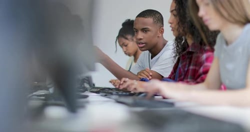 Students in a computer science class
