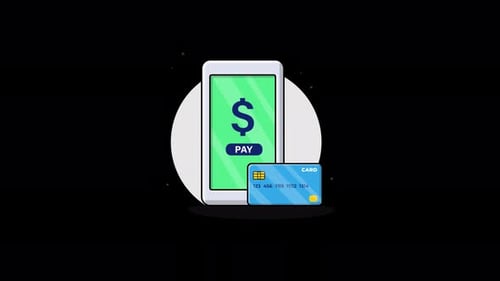 Teléfono con tarjeta bancaria. Vídeo de animación sobre Pay Money Concept - Transparente
