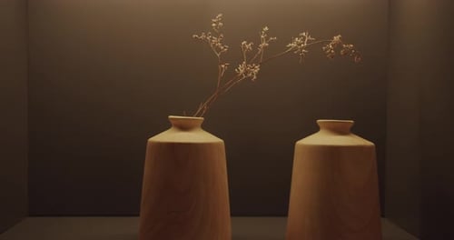 Two Wooden Vases with Dried Flowers Still Life