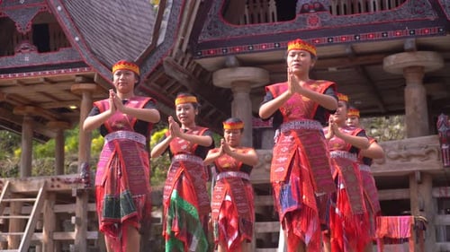 Women Perform Traditional Dance in Colorful Clothing