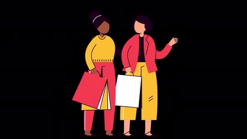 Animated Flat Design Illustration of Two Women Shopping