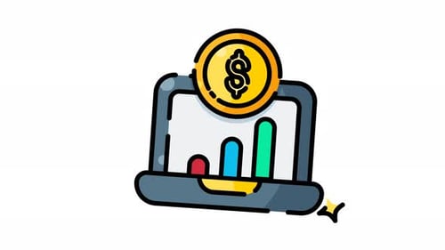 Flat Design Laptop with Growing Bar Graph Animation