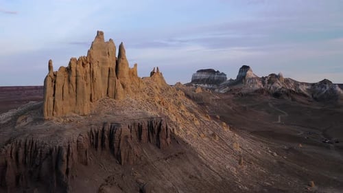 Aerial view of sandstone formations, Kazakhstan.