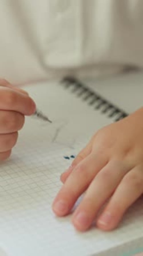 Cute Toddler Boy Learns Numbers Drawing Digit Two and Dots