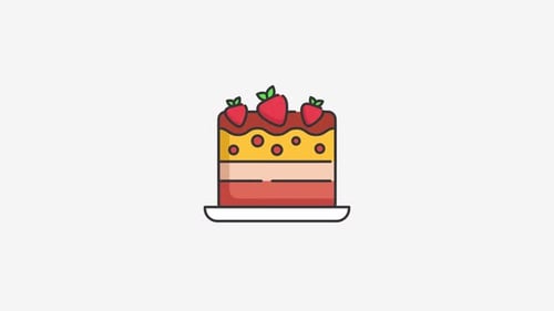 Animated Flat Design Cake Icon with Strawberries