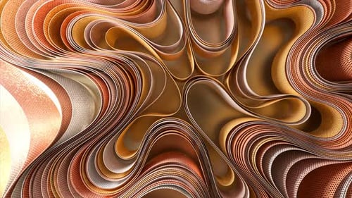 Wellenförmige Bänder in leuchtendem Orange und Gold, die sich in organische Kurven verwandeln und fließen