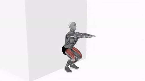 Bodyweight Wall Squat fitness exercise workout animation video male muscle highlight 4K 60 fps