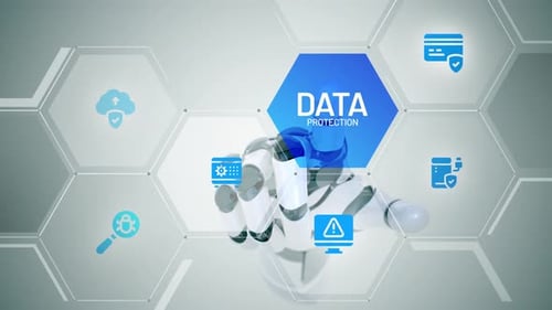 Robotic Hand Interacts with Holographic Data Protection Interface