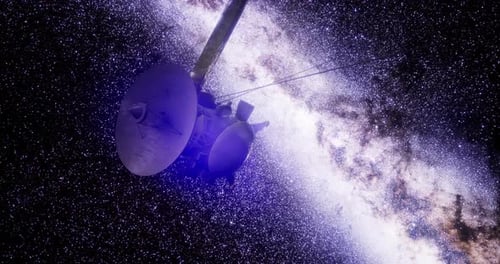 Space Probe Flying Through Cosmic Galaxy and Starfield