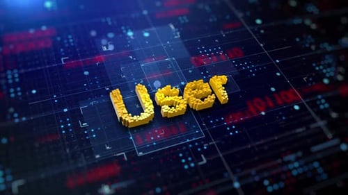 Voxel User Text Reveal on Digital Grid Background