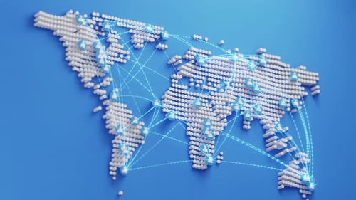 World Map with user icon, wire network connect