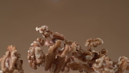 Peeled Walnuts Falling in Slow Motion, Food Concept