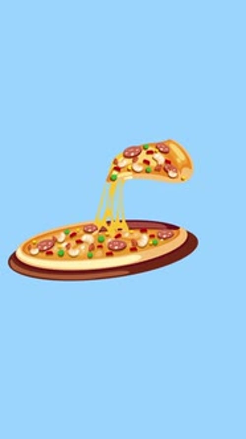Flat Design Animated Pizza Slice with Cheese Pull
