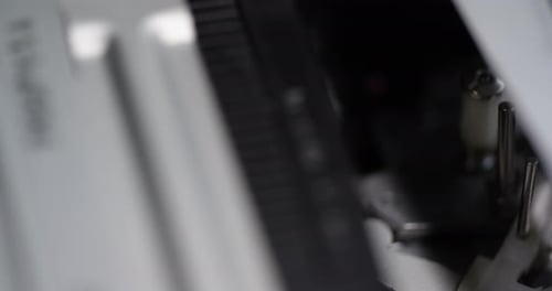 Vintage video recorder tape loading close-up