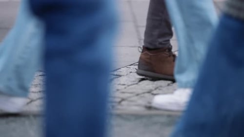 Slow Motion People Crowd Feet Shoes Walking Busy Street