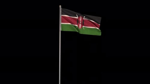 Realistic Waving Kenya Flag on Flagpole with Alpha Channel