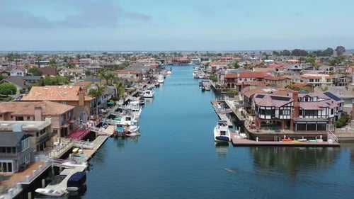 Amazing aerial view of multimillion dollar Bayfront luxury lifestyle homes on a gorgeous sunny day.