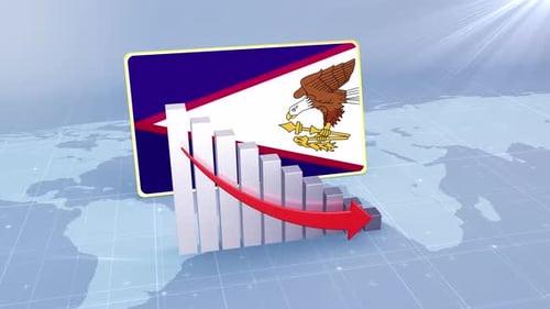 American Samoa Flag With Decrease Bar Chart Graph And Arrow Red