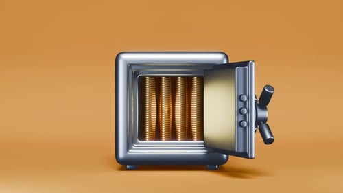 3D Animation of Safe Opening, Gold Coins Neatly Stand in Rows