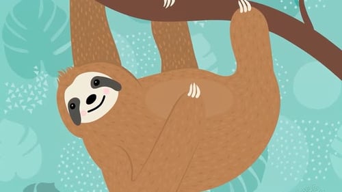 Cute Sloth Hanging on Tree Branch - Tropical Wildlife - Cartoon Animals