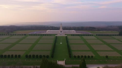 Aerial view of graves at Douaumont Ossuary under open sky France