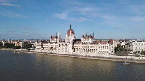 Magnificent aerial view of the Hungarian Parliament Building in Budapest Hungary