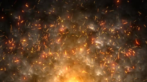 Abstract gray glowing smoke from a campfire and flying bright sparks background