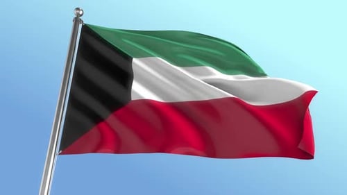 Kuwait National Flag Waving in Wind Loop