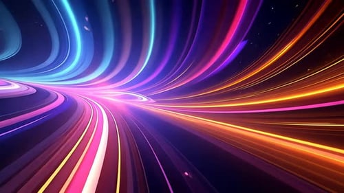 Vibrant, dynamic, futuristic tunnel of light. A swirling vortex of energetic, colored lines