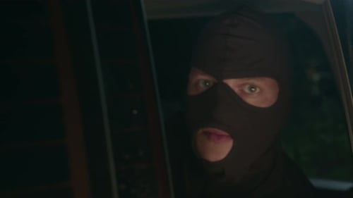 Masked Figure in Vehicle at Night