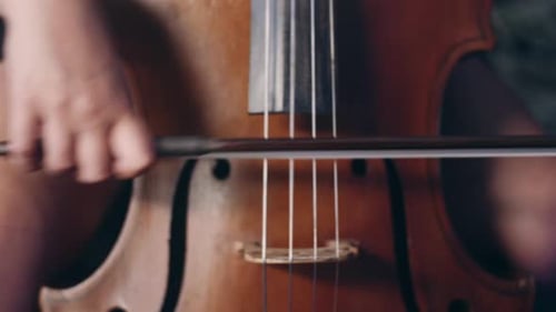 Close-up of Musician Playing Cello with Bow
