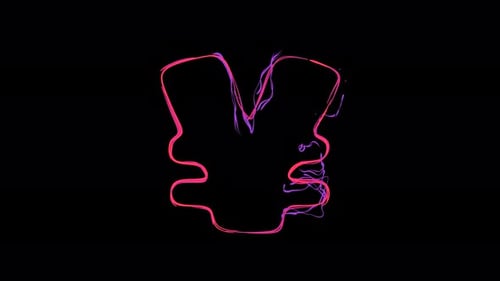 Yen currency symbol made of multicolor neon curves and lightnings on alpha. Loop 4k clip.